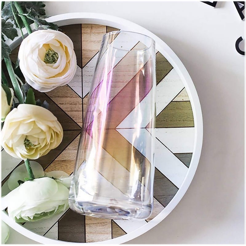 FANTESTICRYAN Modern Glass Vase Irised Crystal Clear Glass Vase for Home Office Decor (Neon Clear) - Image 4